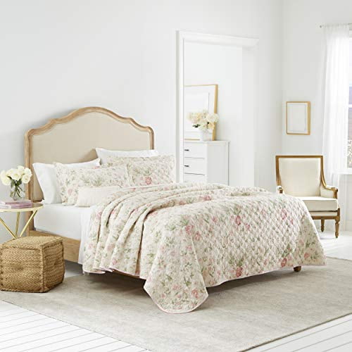 King Pink Floral Cotton Reversible Quilt Set with Shams
