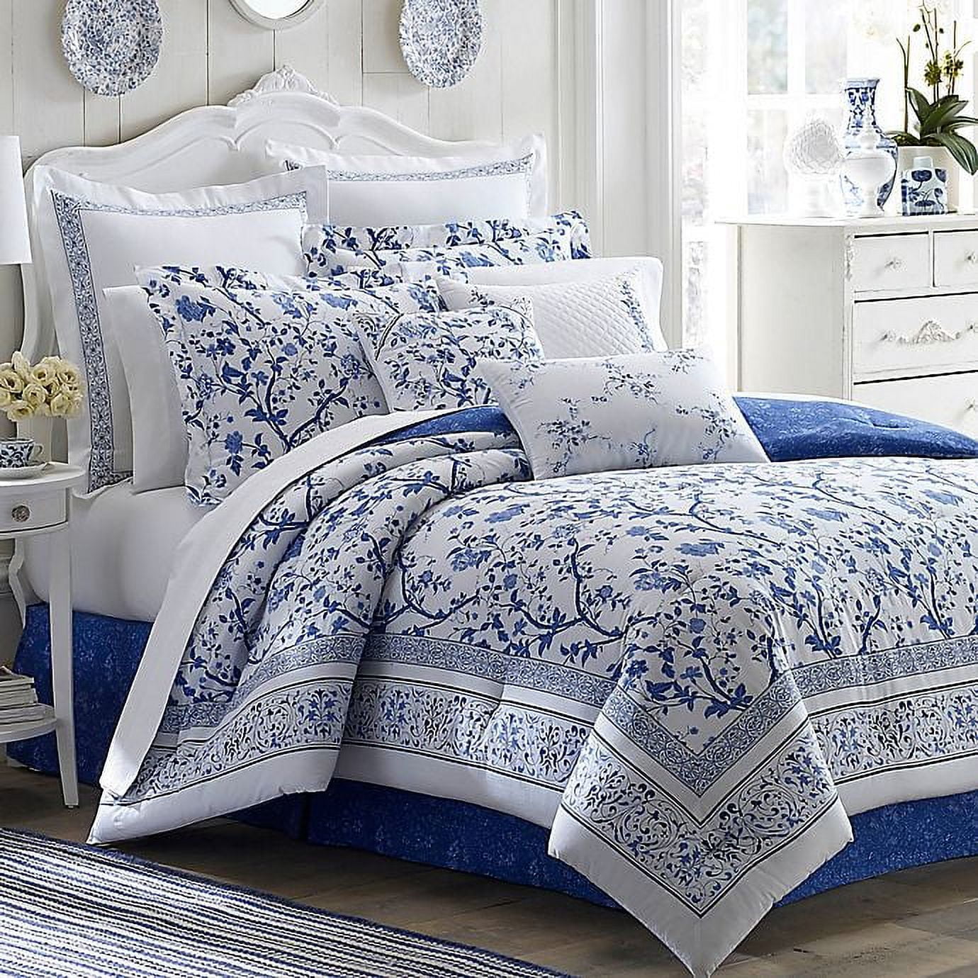 Charlotte Blue Floral Cotton Twin Duvet Cover Set
