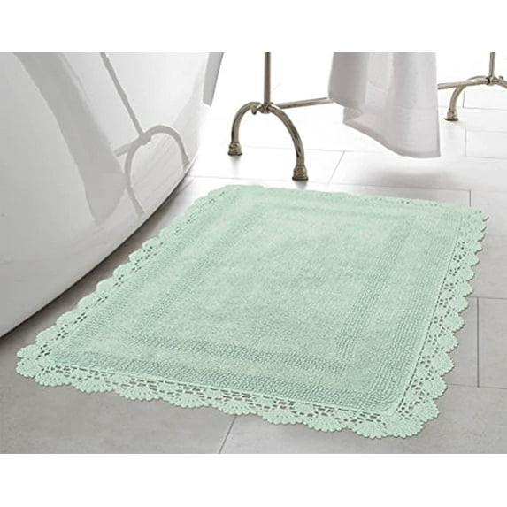 Laura Ashley Crochet Cotton 17x24 in Bath Rug Aqua