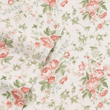 Laura Ashley Flora Twin Size Bed Sheet Cotton Red 3 Piece 300 Thread Count