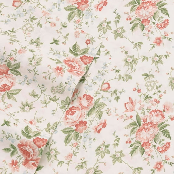 Laura Ashley Flora Twin Size Bed Sheet Cotton Red 3 Piece 300 Thread Count