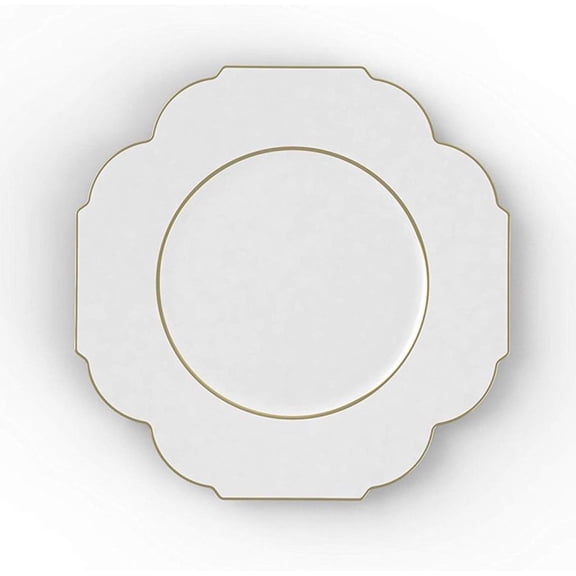 Party Source 8.5" White w/ Gold Flower Collection Plastic Party Plates 10ct.