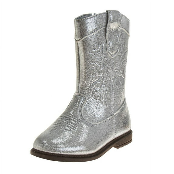 Laura Ashley Girls Cowgirl Boots. (Little Kids Toddler)Silver Metallic, Size: 6