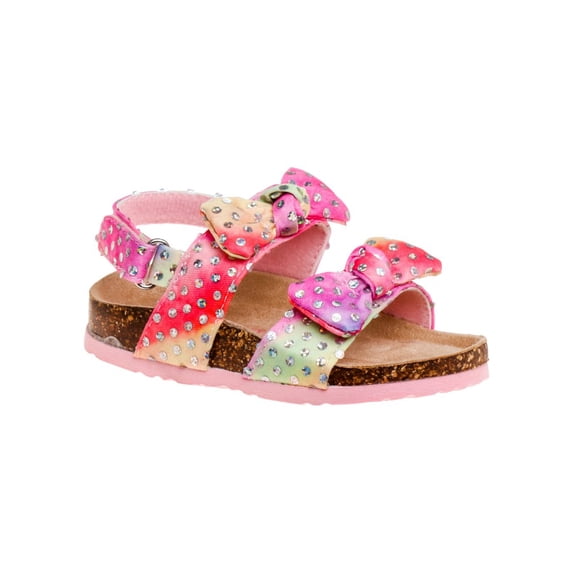 Laura Ashley Girls Footbed Toddler Buckle Sandals Hook And Loop, Multi Holog, 6