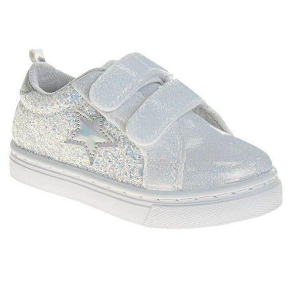 Laura Ashley Girls Hook And Loop Sneakers (Toddler Little Girls), White Glitter, 8