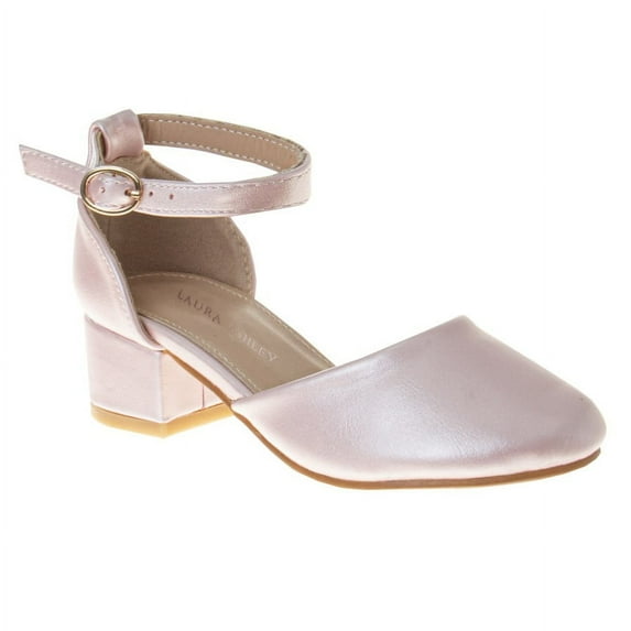 Laura Ashley Girls Low Heeled Dress Shoes. (Little Kids Big Kids), Pink Pearl, 11