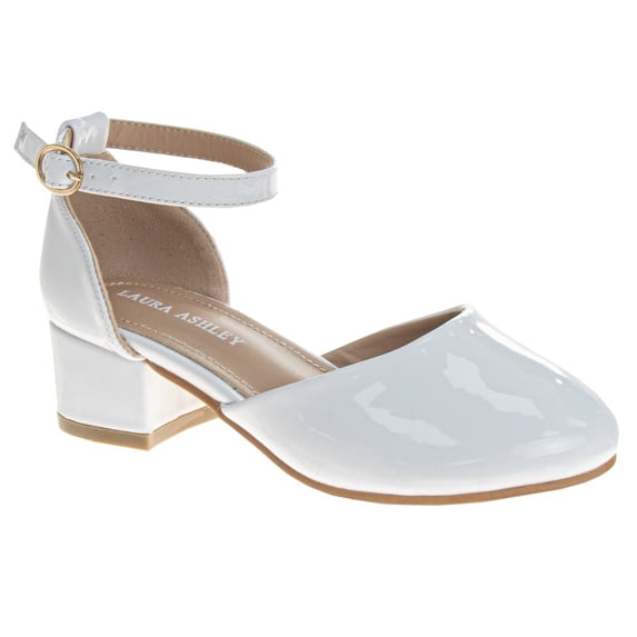 Laura Ashley Girls Low Heeled Dress Shoes. (Little Kids Big Kids), White Patent, 12