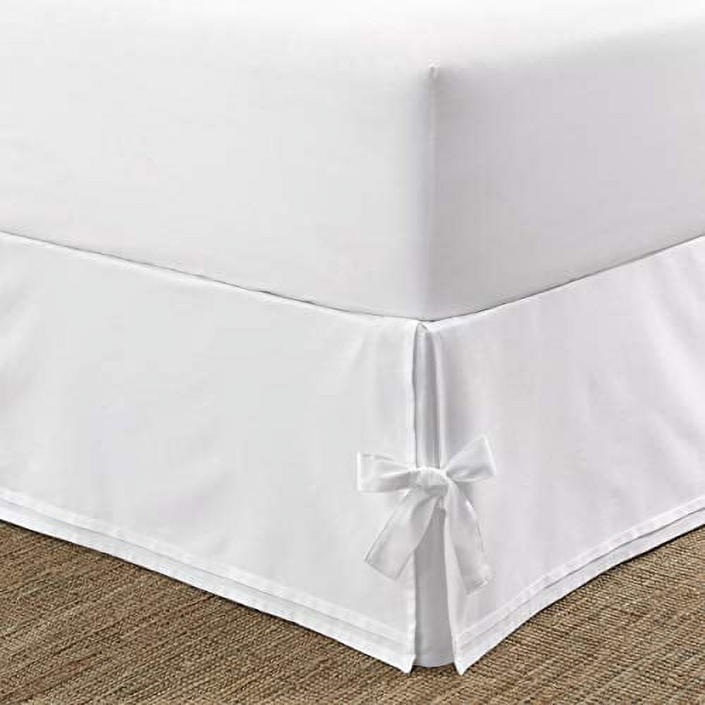 Full Size White Cotton Bed Skirt with Corner Ties