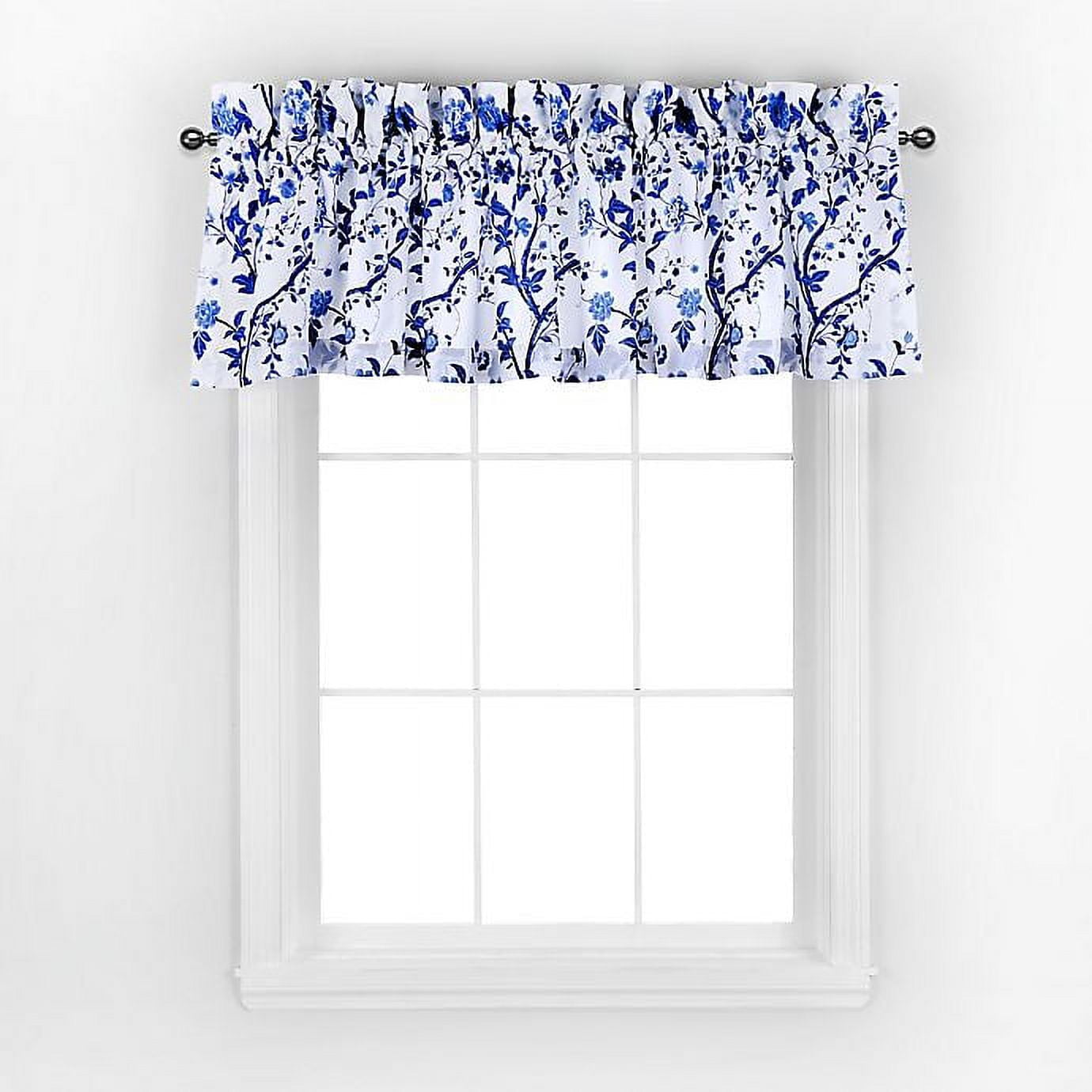 Charlotte Blue Floral Cotton Rod Pocket Valance