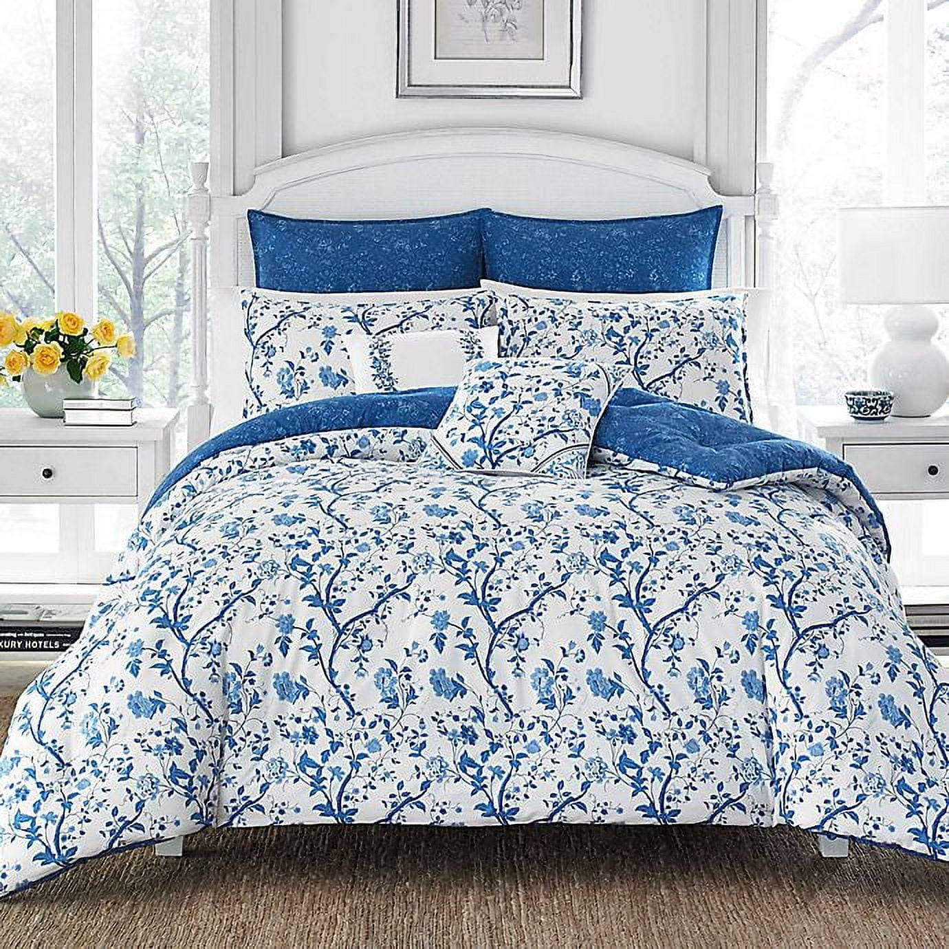 Elise Blue and White Cotton Twin Duvet Cover Set