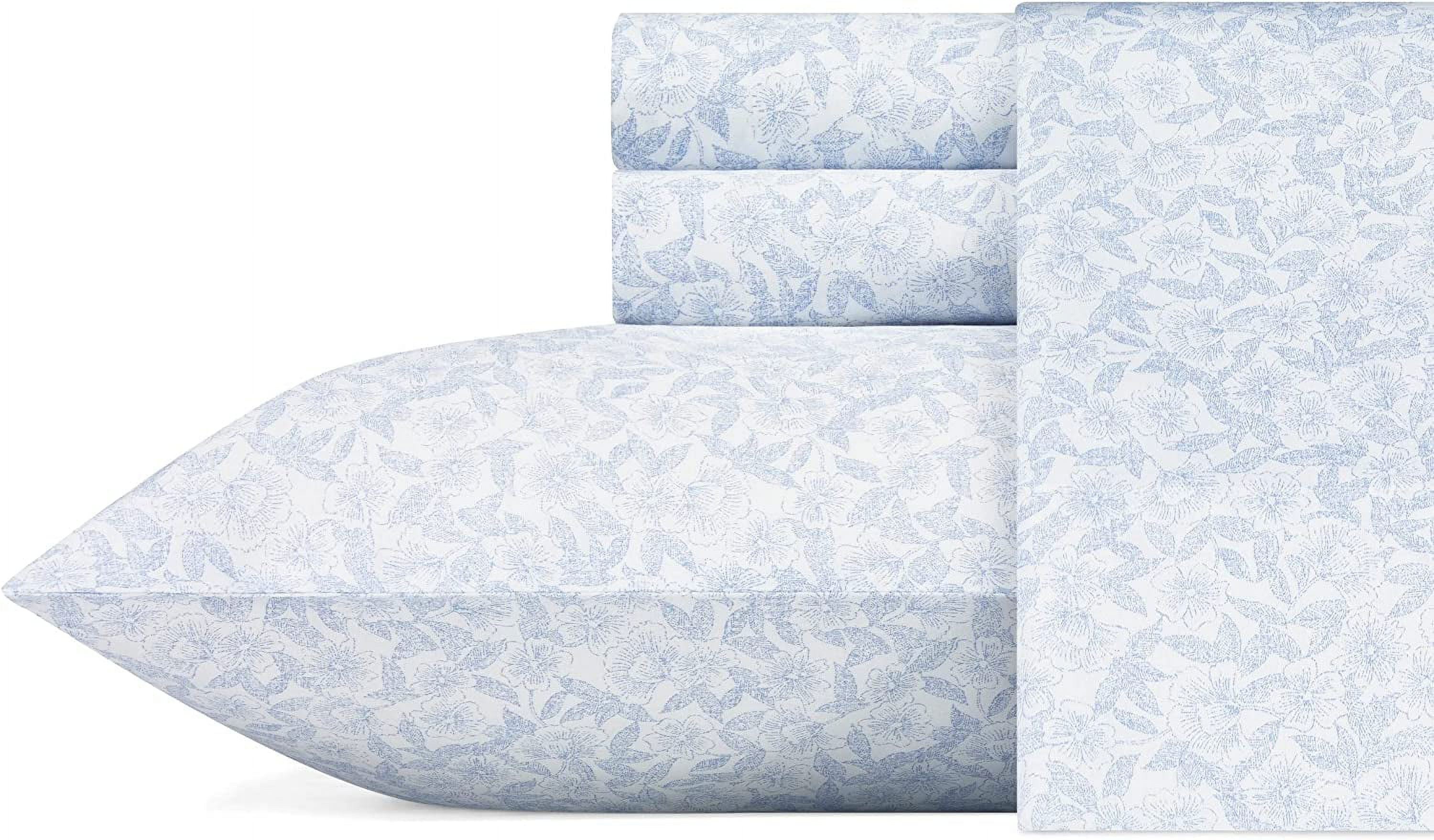 Blossoming Blue Floral Cotton Full Sheet Set