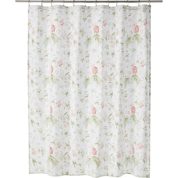 Laura Ashley Home - Shower Curtain, Stylish Cotton Bathroom Decor, Elegant Floral Home Decor (Breezy Floral Pink, 72" x 72")