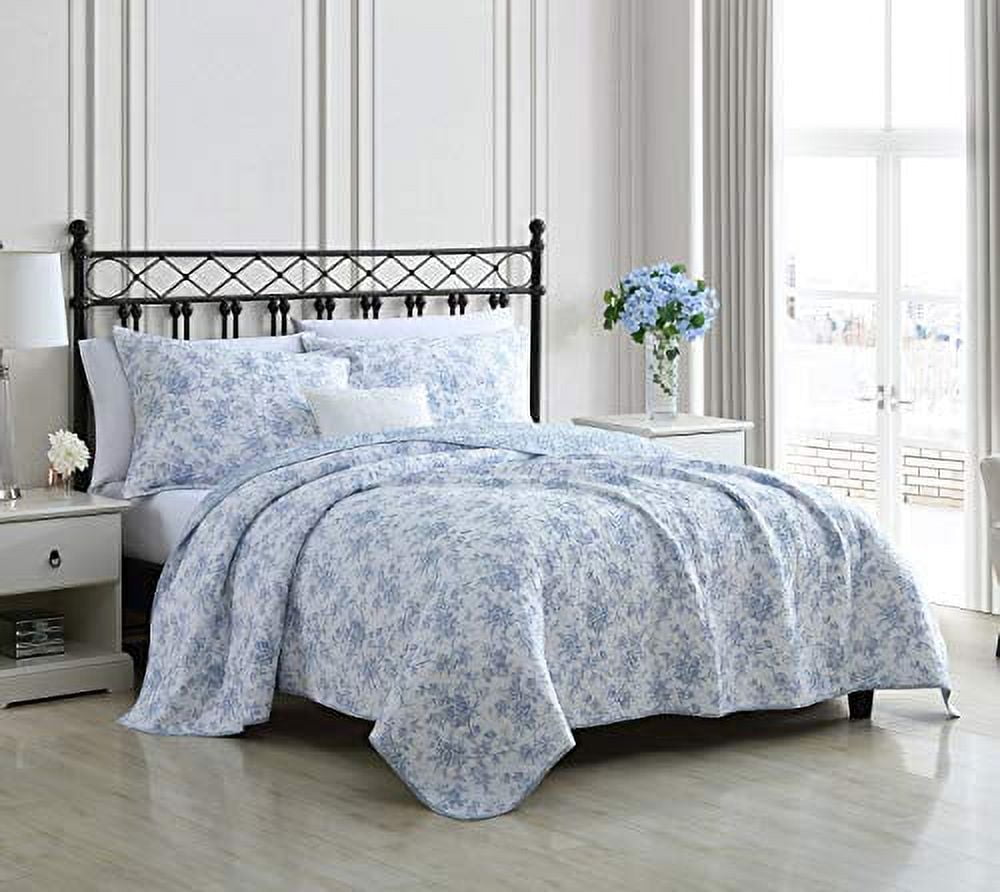Laura Ashley Home - Walled Garden Collection - Quilt Set - 100% Cotton -  Cozy, Soft and Breathable - Reversible & Medium-Weight for All Seasons, King,  Blue 