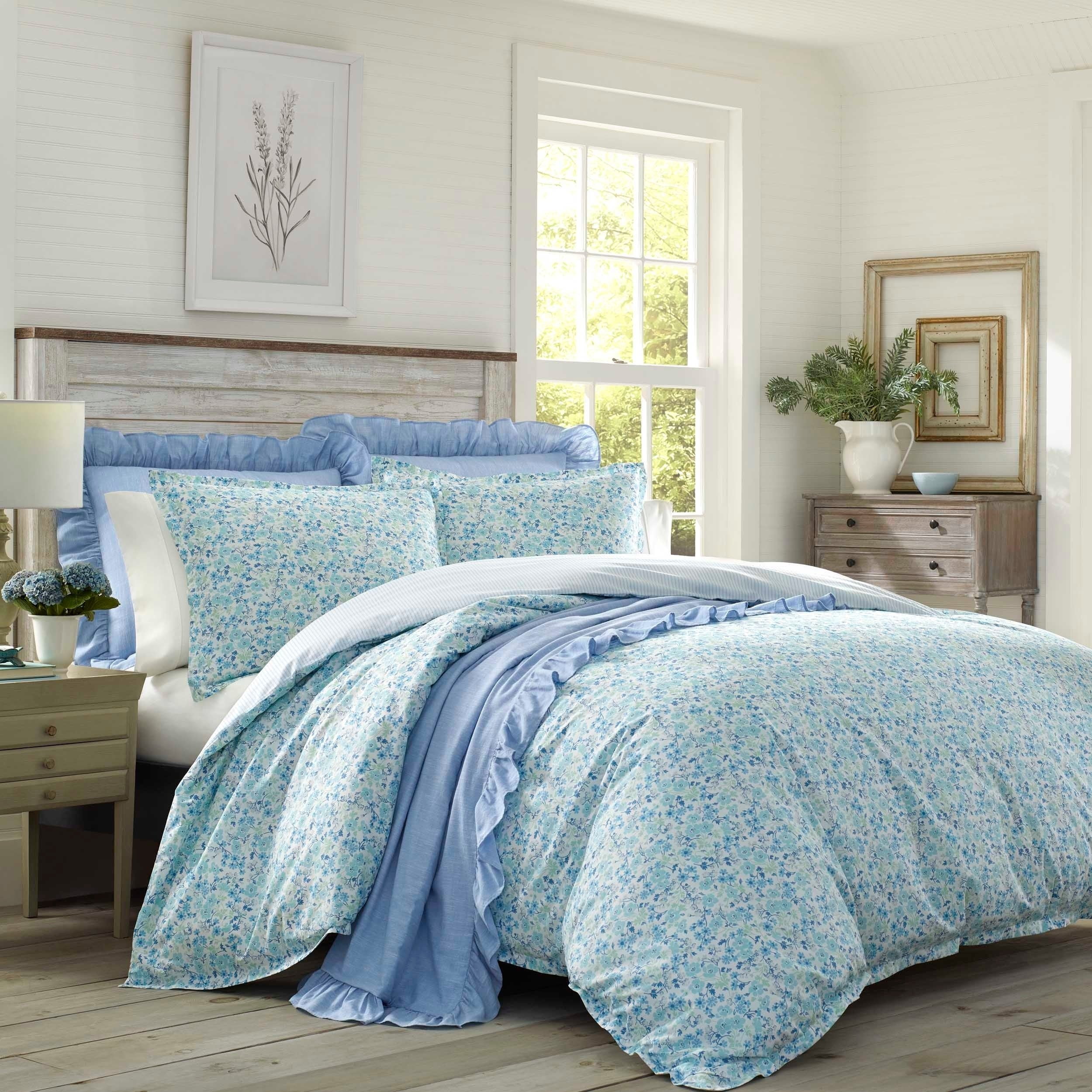 Jaynie Twin Blue Cotton Ruffled Duvet Cover Set