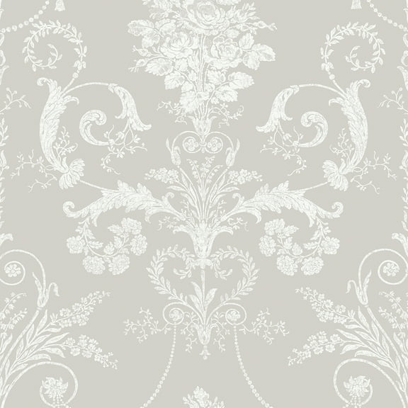 Laura Ashley Josette White and Dove Grey Wallpaper