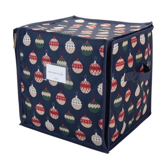 Laura Ashley LA-99006-BAG Ornament Print Design Stackable Christmas Ornament Storage Box - 64 Count
