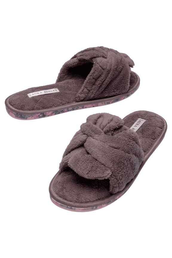 Ladies Spa Knot Slippers with Floral Outsole and Memory Foam (Grey, Small)