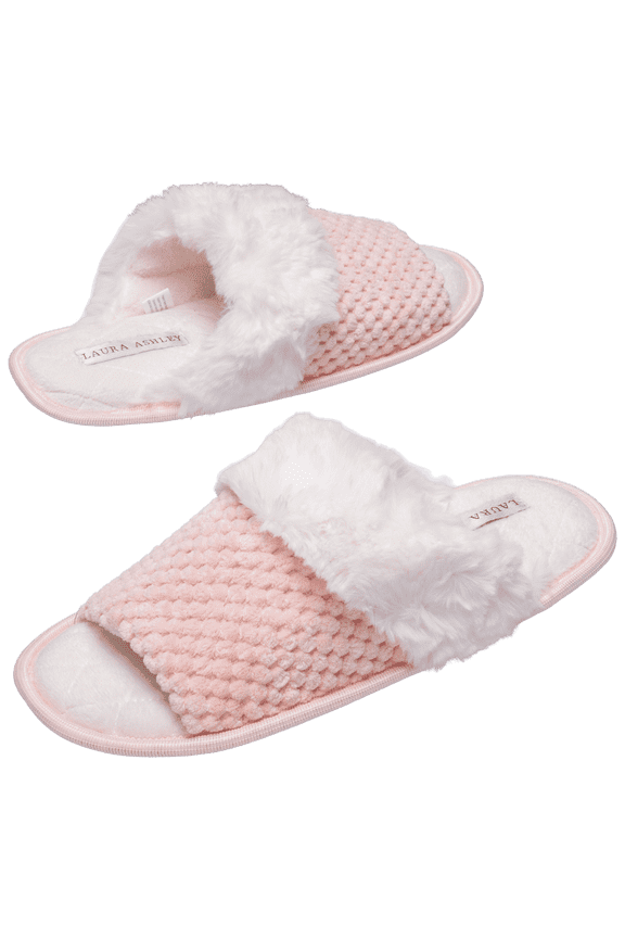 Ladies Spa Texture Plush Open Toe Slippers with Memory Foam (Chalk Pink, Medium)