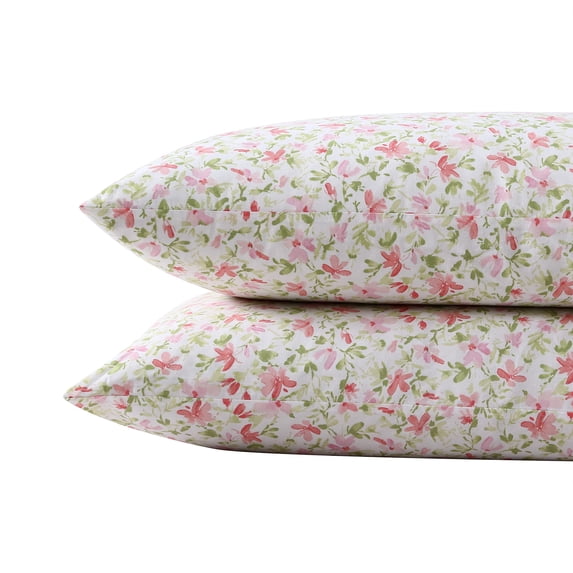 Laura Ashley Norella 200 Thread Count Pink Cotton Pillowcase, Standard (2 Count)