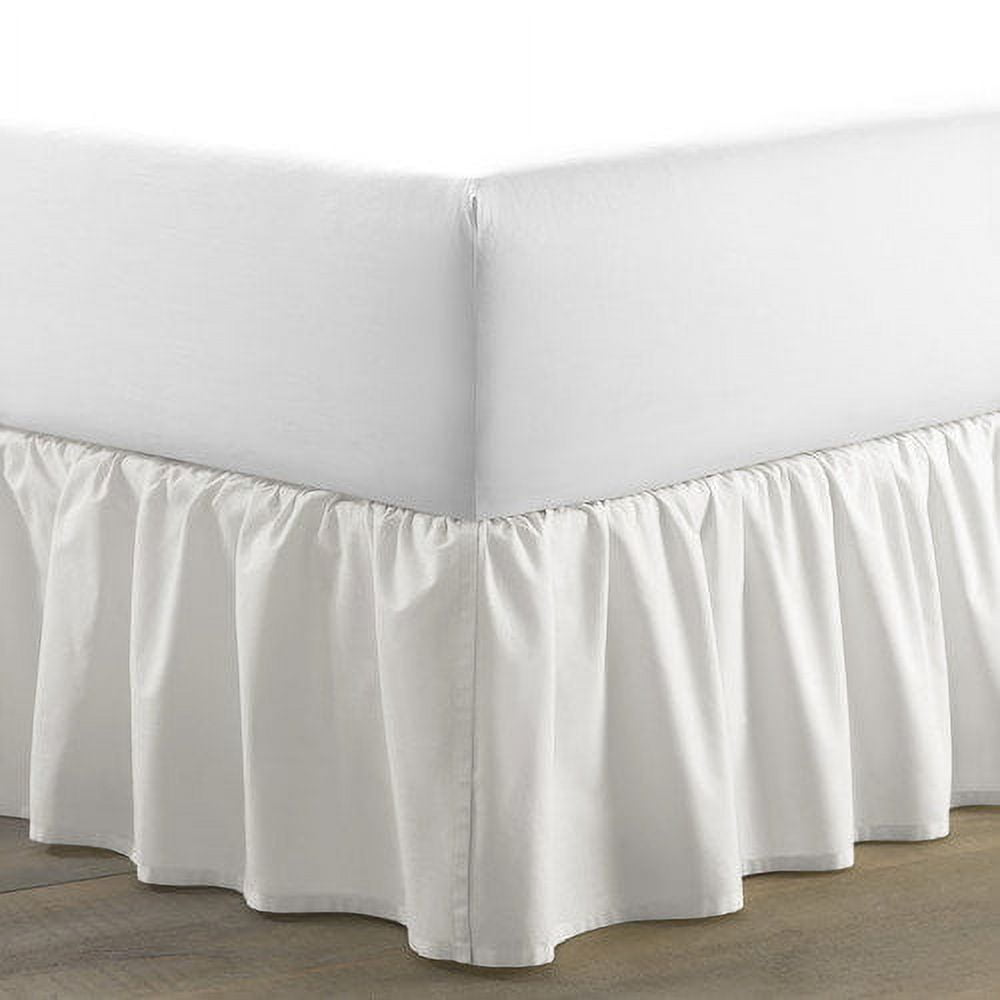 Ivory Cotton Twin Ruffled Bed Skirt with Split Corner