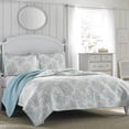 thumbnail image 1 of Laura Ashley  Saltwater Blue Reversible 3-piece Cotton Quilt Set, 1 of 14