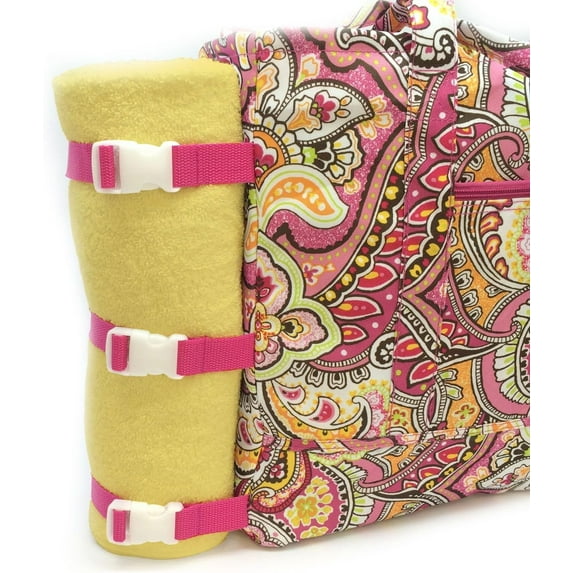 Laura Ashley Seaside Beach Tote & Family Blanket with Wet / Dry Accessory Pouch (Berkley Flat Stripe Pink)