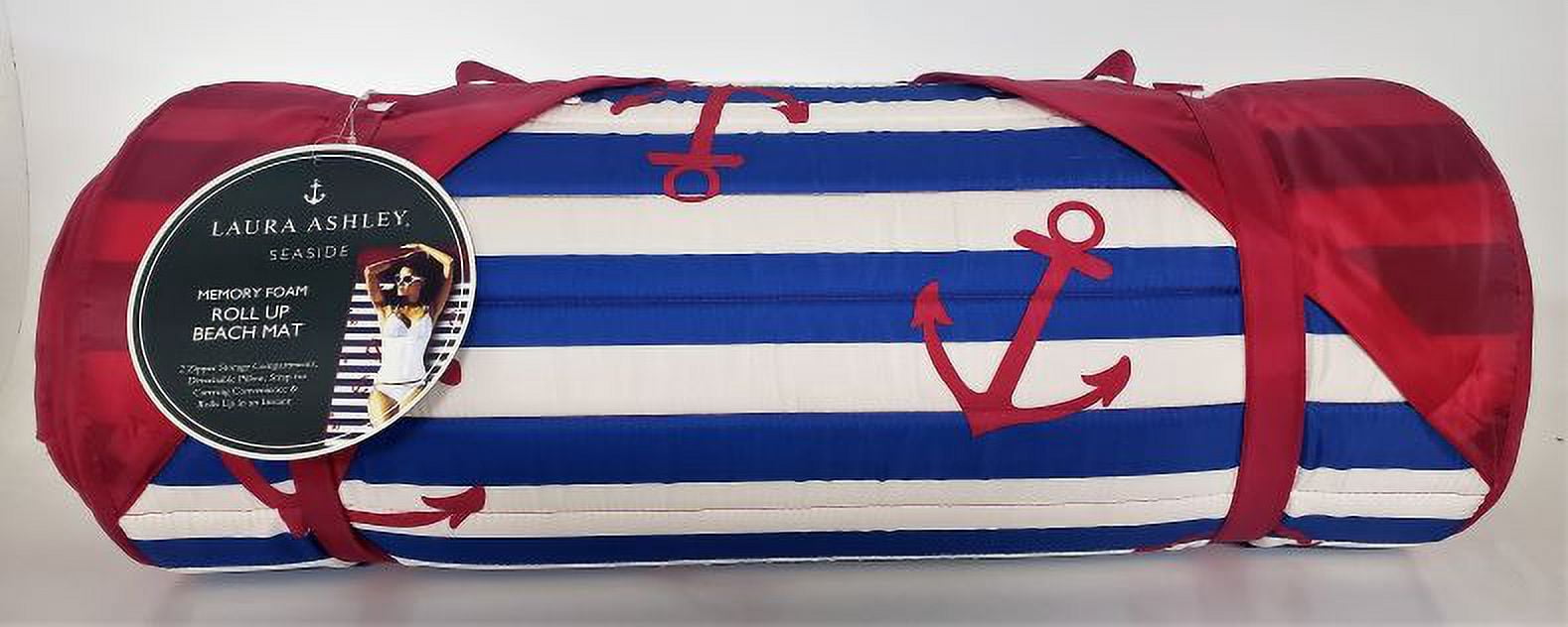 Laura Ashley Seaside Memory Foam Roll Up Beach Mat 25" x 69" Nautical