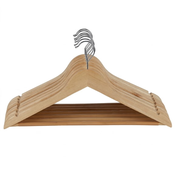 Laura Ashley Solid Wood Hangers 10 Pack Curved Coat Hangers Natural Color | Premium Hardwood Construction | Chrome Swivel Hook | Heavy Duty Suit Hangers