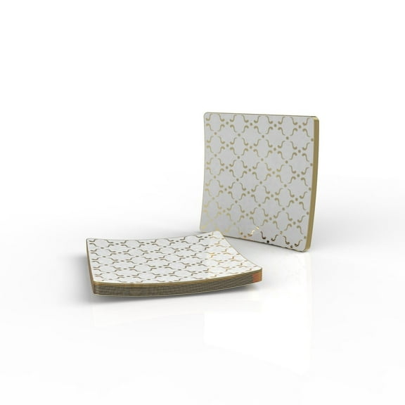 Laura Ashley Square Collection 8" White w/ Gold Accent Plastic Salad Plates 10ct.