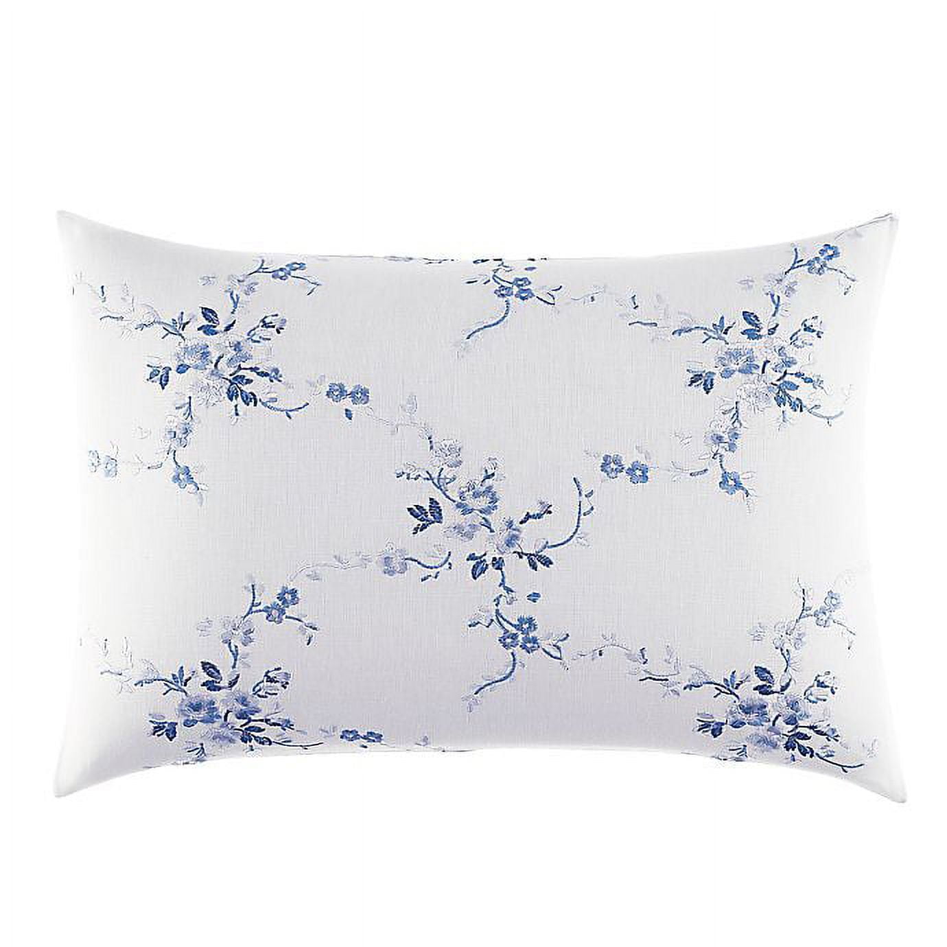Elegant Charlotte Blue Embroidered Linen-Cotton Throw Pillow