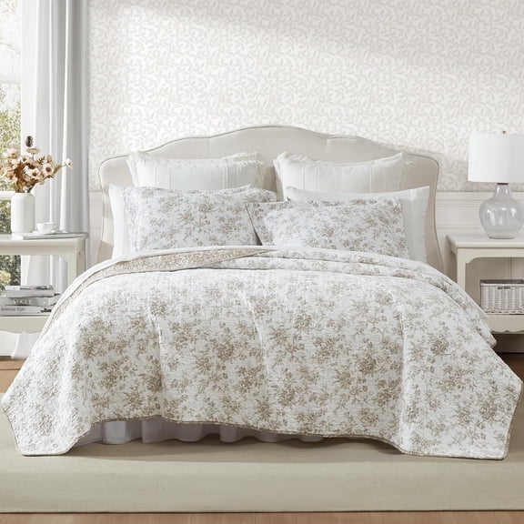 Laura Ashley - Twin Quilt Set, Soft Cotton Bedding with Matching Sham, Reversible Floral Toile Design, Floral Room Decor, Lightweight for Year-Round Layering (Walled Garden Blue)