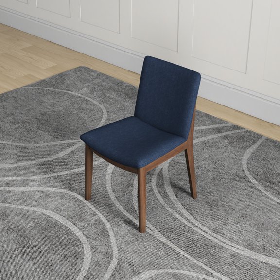 Laura Blue Linen Solid Wood Dining Chair (Set Of 2) - Mid-Century Modern Style