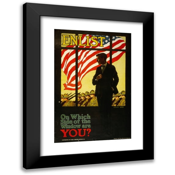 Laura Brey 11x14 Black Modern Framed Museum Art Print Titled - Enlist, on Which Side of the Window Are You (1917)