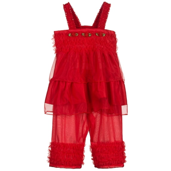 Laura Dare Baby Girls Red Strappy Pajama Set with Ruffles, Sz 09m