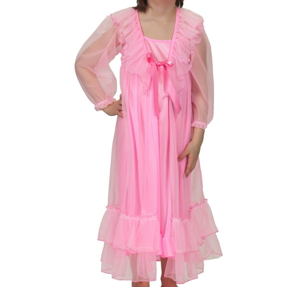 Laura Dare Frilly Peignoir Set in Solid Colors, (2T - 14)