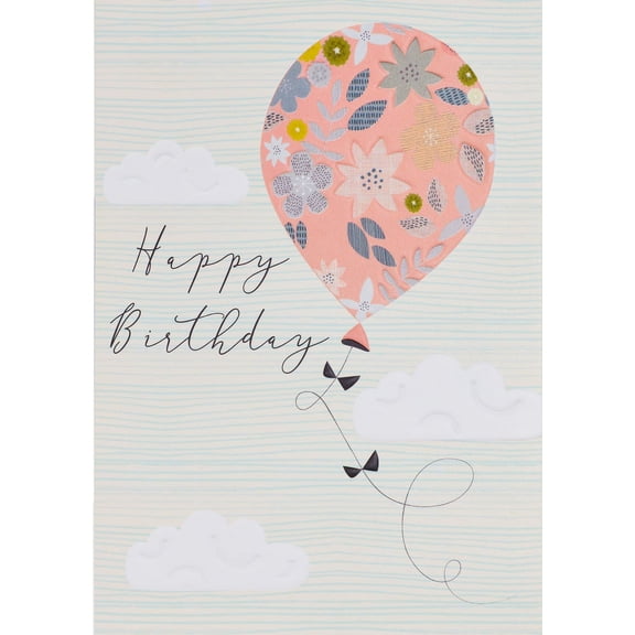 Laura Darrington Design Pink Balloon and White Clouds Embossed Birthday Card for Anyone