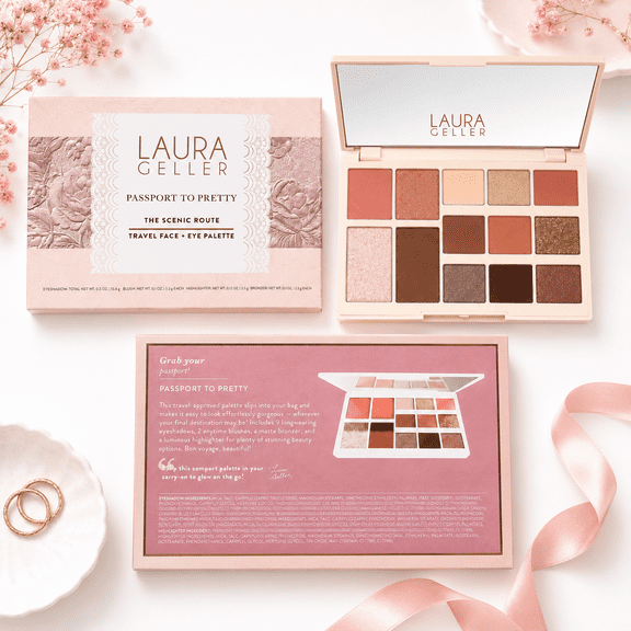 Laura Geller Passport to Pretty The Scenic Route Travel Face & Eye Palette 9 Eyeshadows, 2 Blushes, Bronzer & Highlighter