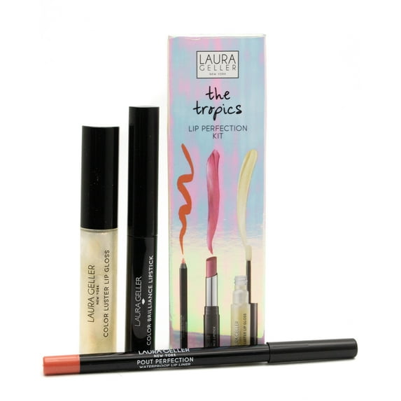 Laura Geller THE TROPICS Lip Perfection Kit: Blossom Long Lasting Lip Liner .04oz, Tropics Color Brilliance Creamy Lipstick .06oz , City Lights High Shine Lip Gloss .21 fl oz
