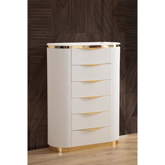 Laura Gold Detailed Chest made with Wood in White same as G150109247 (NJ inventory)