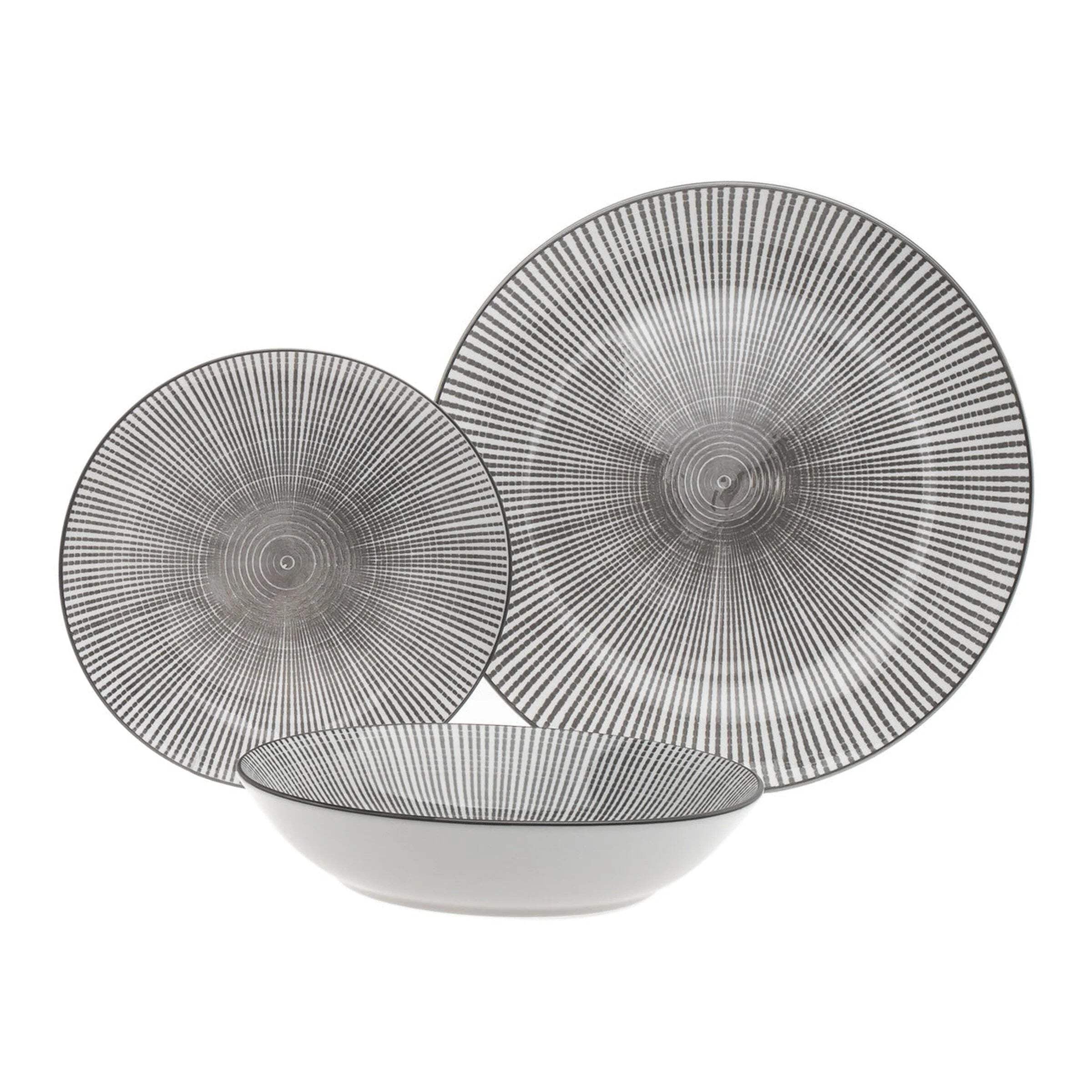 Starburst Gray and White Porcelain 12-Piece Dinnerware Set