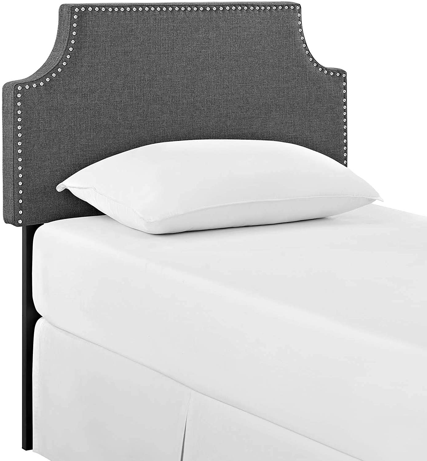 Laura Linen Fabric Upholstered Full Size Headboard with Nailhead Trim