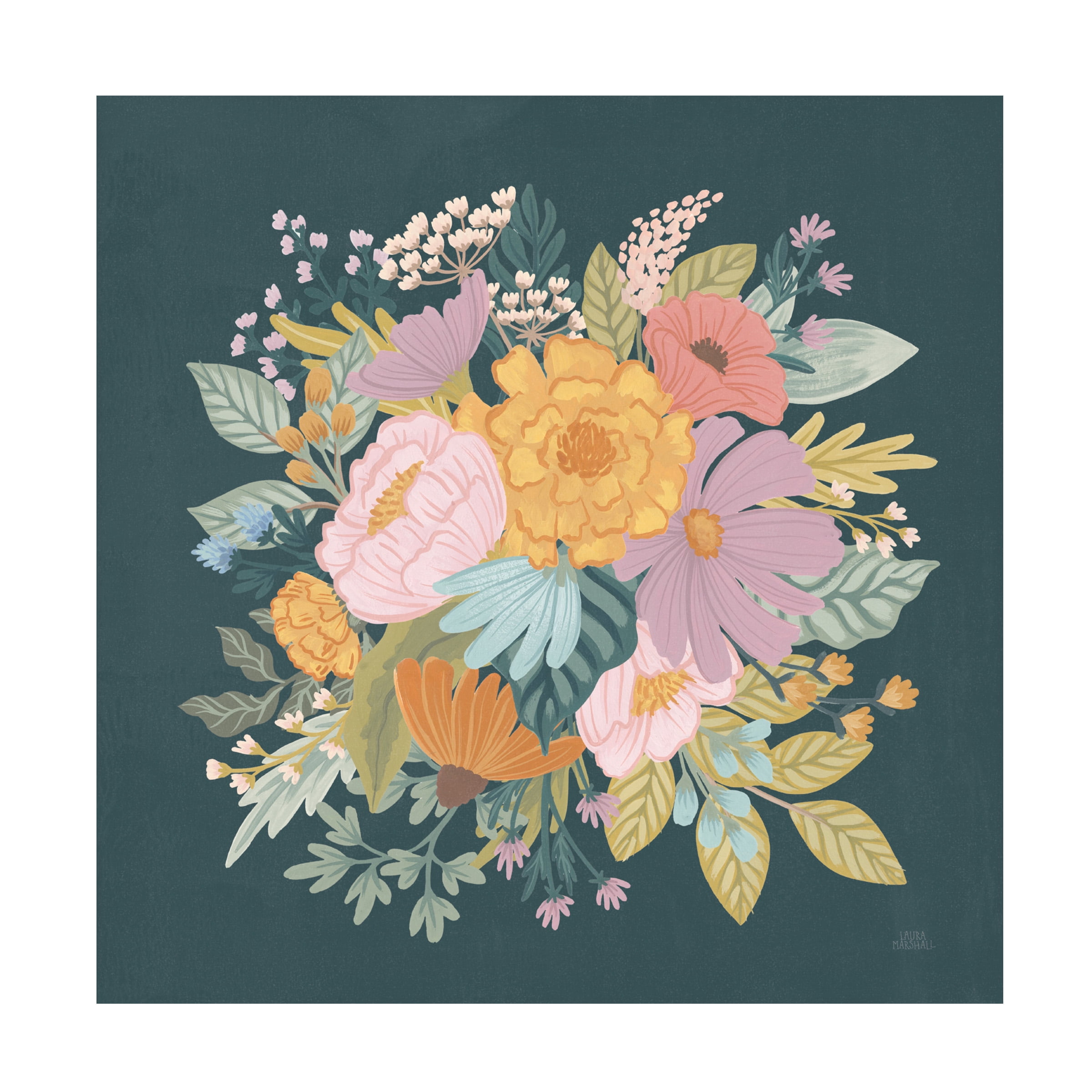 Floral Bouquet Canvas Print with Wooden Frame, 18" x 18"
