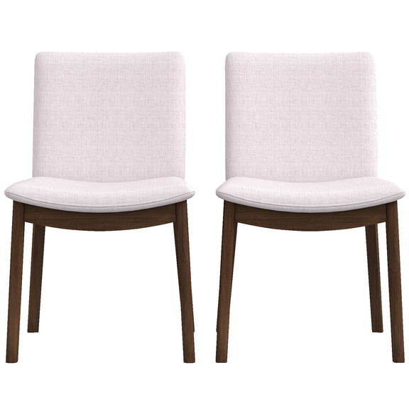 Laura Mid-Century Modern Solid Wood Dining Chairs - Set of 2, Beige Linen Upholstered Fabric, Curved Back, High-Density Foam Cushion, 20"W x 20"D x 32"H, Ideal for Dining Rooms