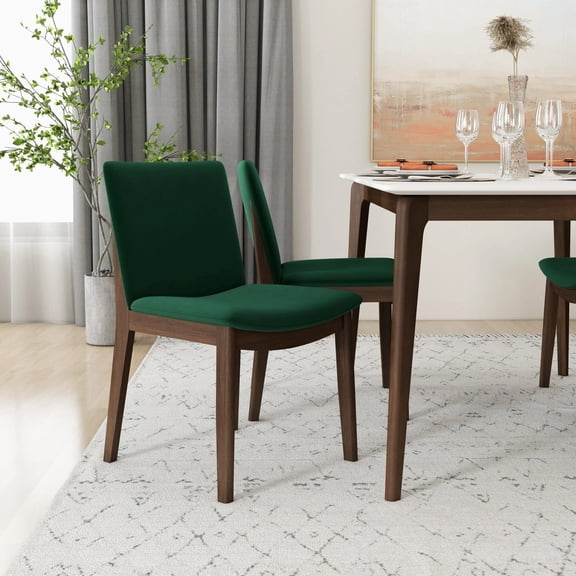 Laura Mid-Century Modern Solid Wood Dining Chairs (Set of 2) - Green Velvet Upholstery, High-Density Foam Cushion, Curved Back - Perfect for Dining Rooms, 20"W x 20"D x 32"H