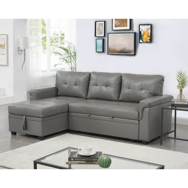 Leather sleeper sectional with cheap storage