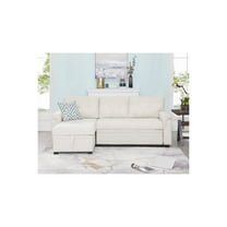 Laura Reversible Sleeper Sectional Sofa Storage Chaise by Naomi Home-Color:Cream,Fabric:Velvet