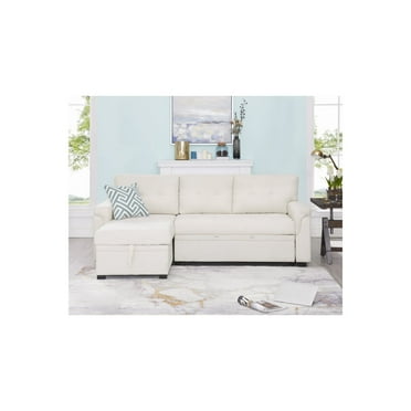 Laura Reversible Sleeper Sectional Sofa Storage Chaise by Naomi Home-Color:Cream,Fabric:Velvet