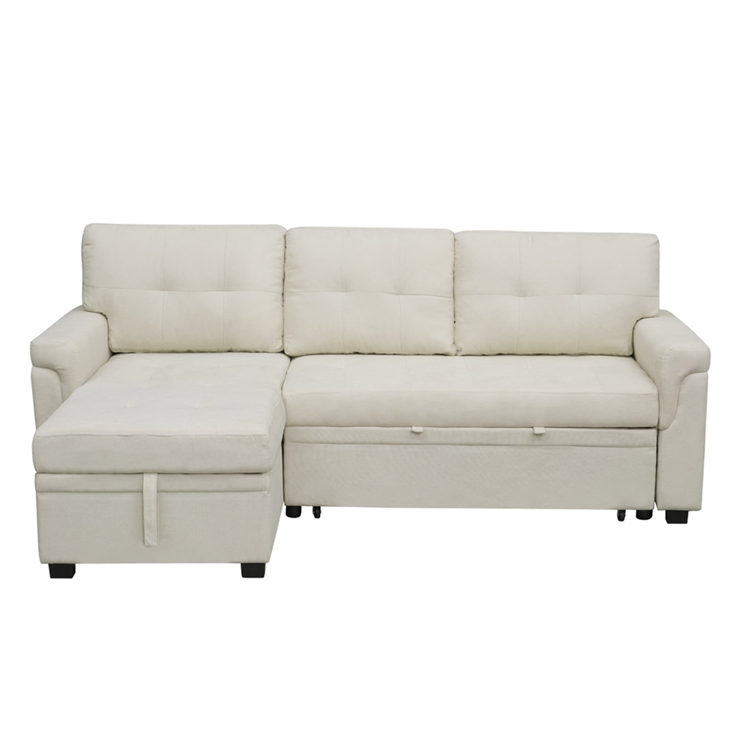 Laura Reversible Sleeper Sectional Sofa Storage Chaise by Naomi HomeColorCream,FabricVelvet