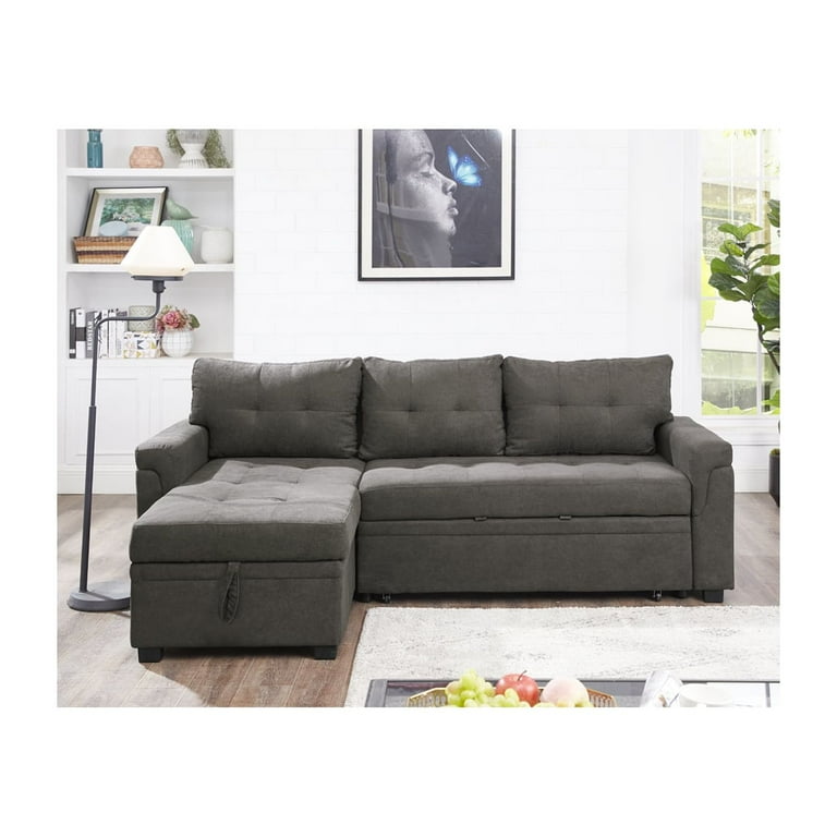Laura Reversible Sleeper Sectional Sofa Storage Chaise by Naomi Home Color Espresso Fabric Velvet
