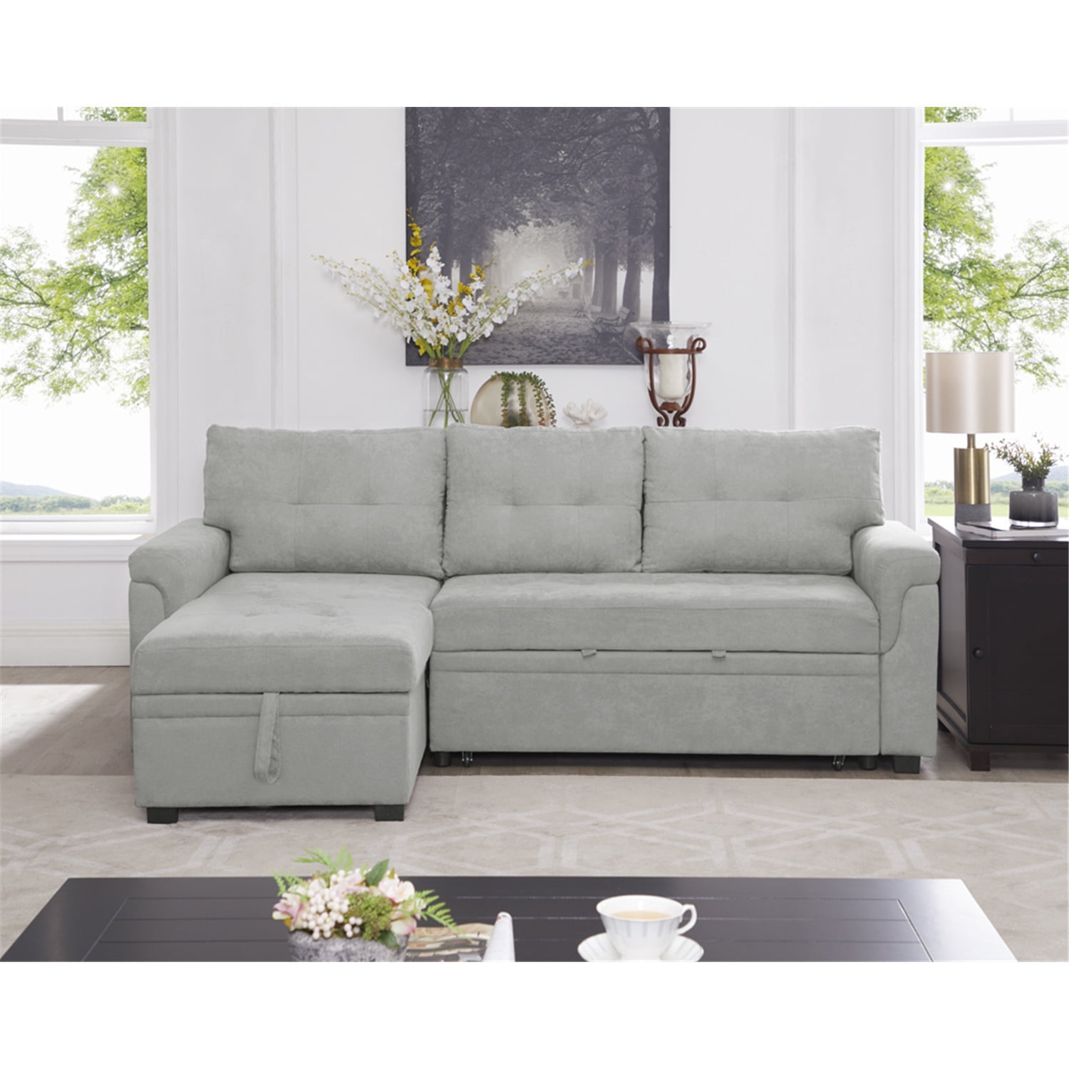 Laura Reversible Sleeper Sectional Sofa Storage Chaise by Naomi Velvet